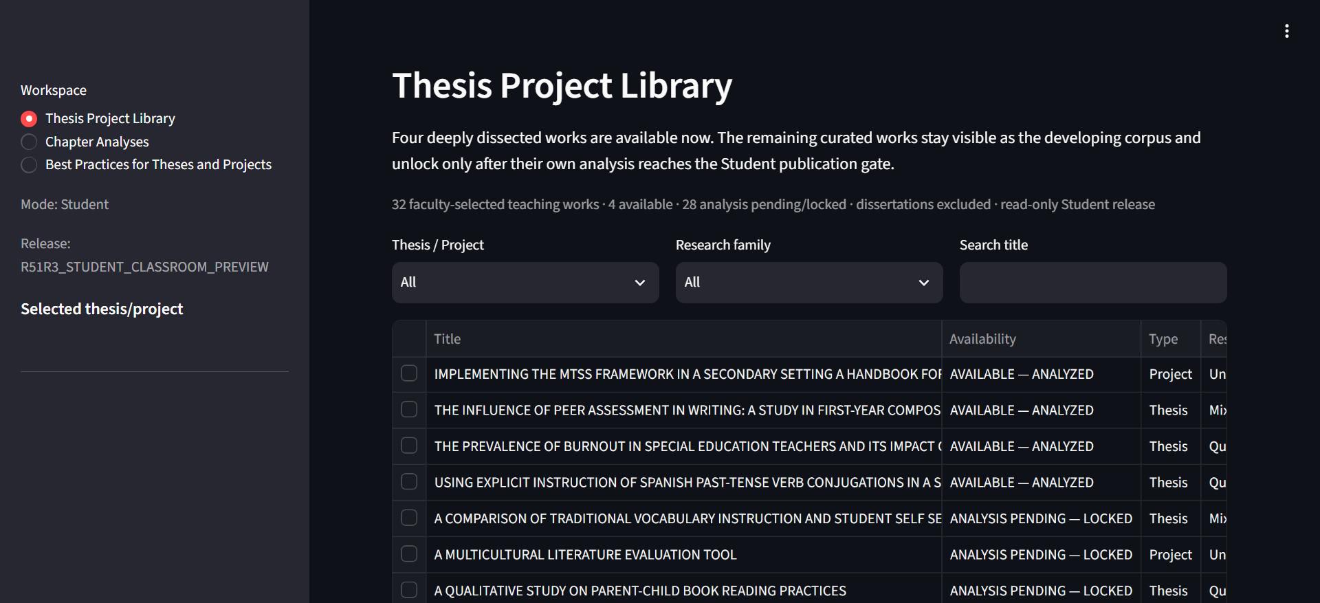 Thesis Project Mentor